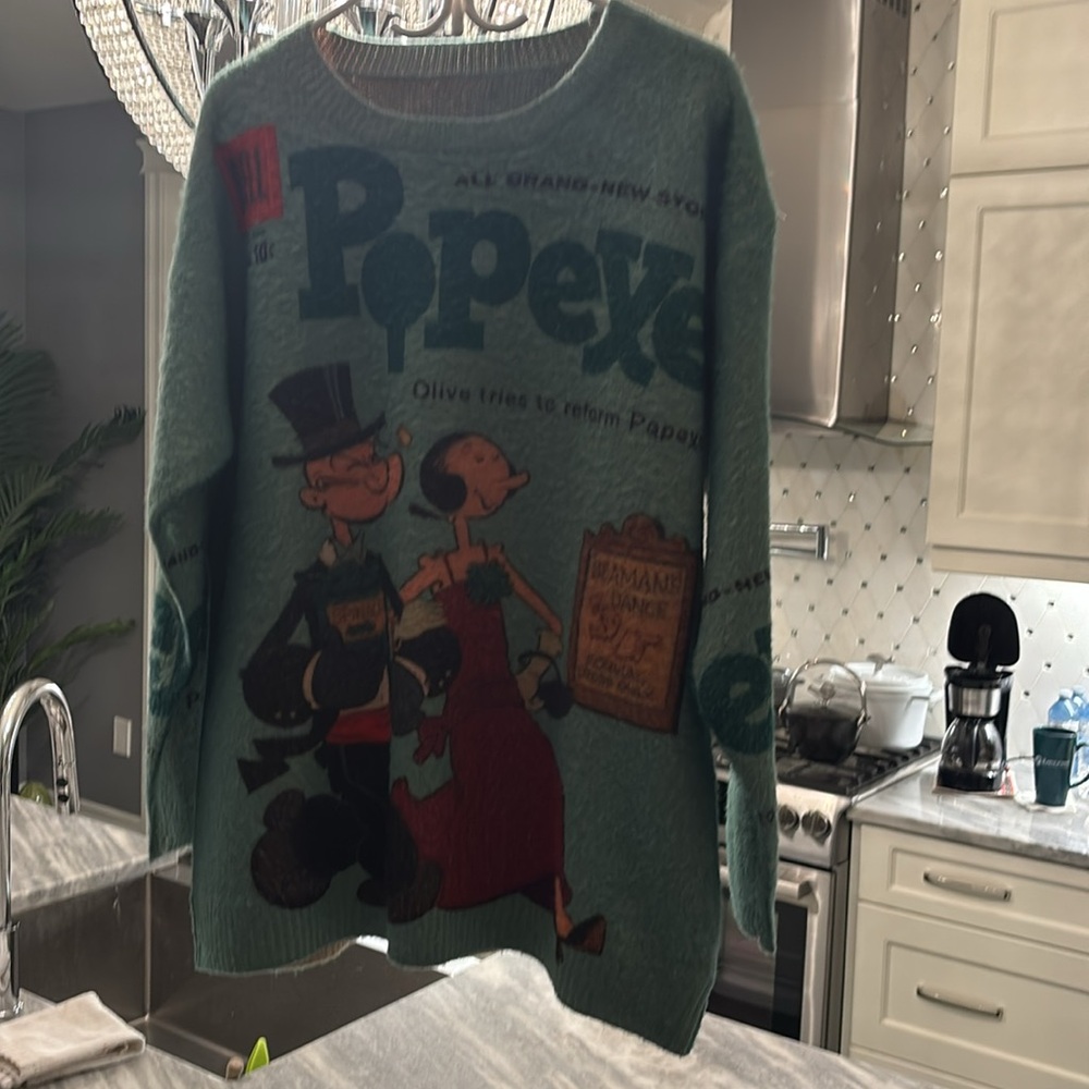 Men’s Popeye olive oil for sweater size extra large Christmas gift !     1990s